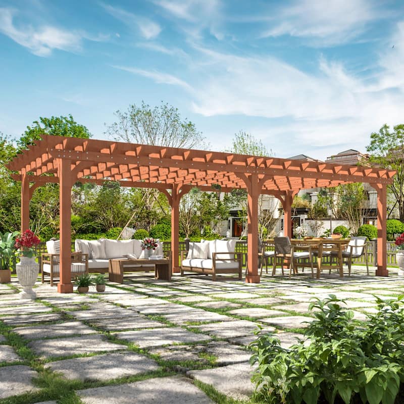 VEIKOUS Outdoor Cedar Wood Pergola Gazebo Kit with Flat Roof Trellis for Patio, Deck, Garden and Backyard