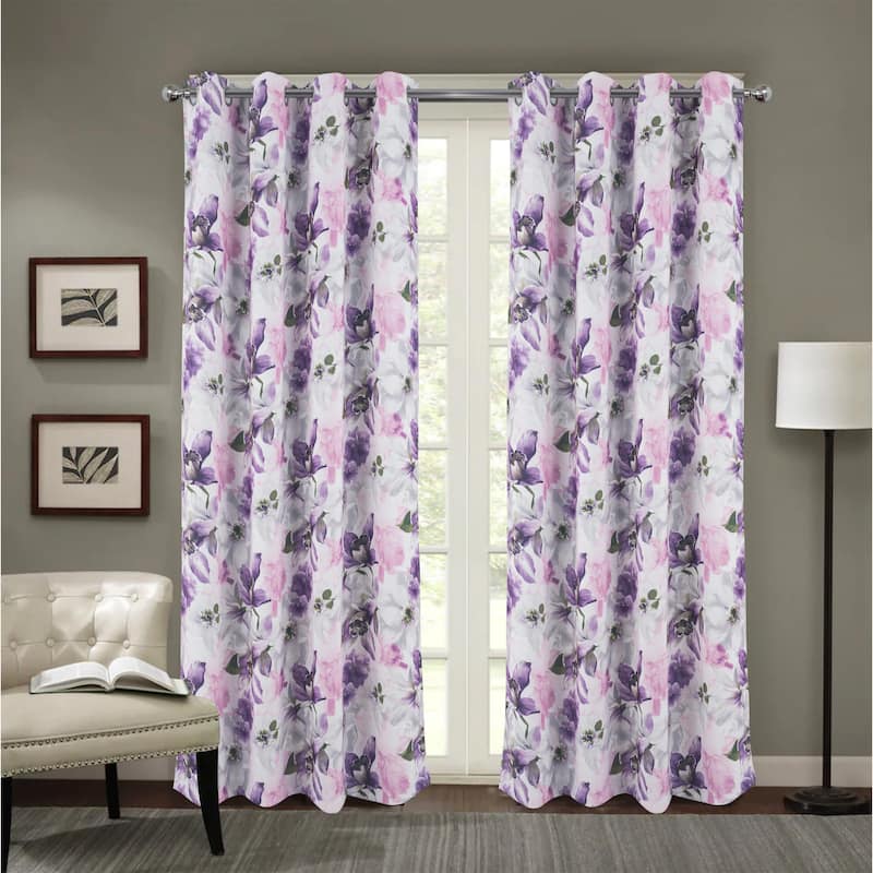 Eden Floral Room Darkening Window Curtain Panel - Lilac