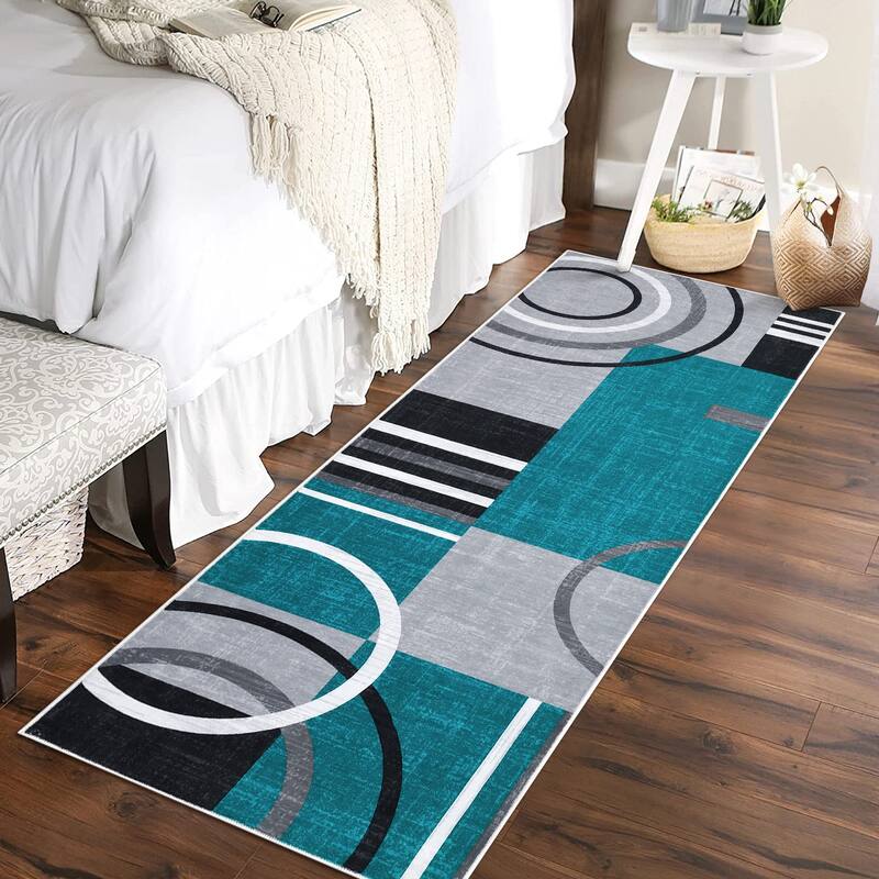 Washable Rugs for Living Room Bedroom Circles Pattern Rug Modern Geometric Area Rug