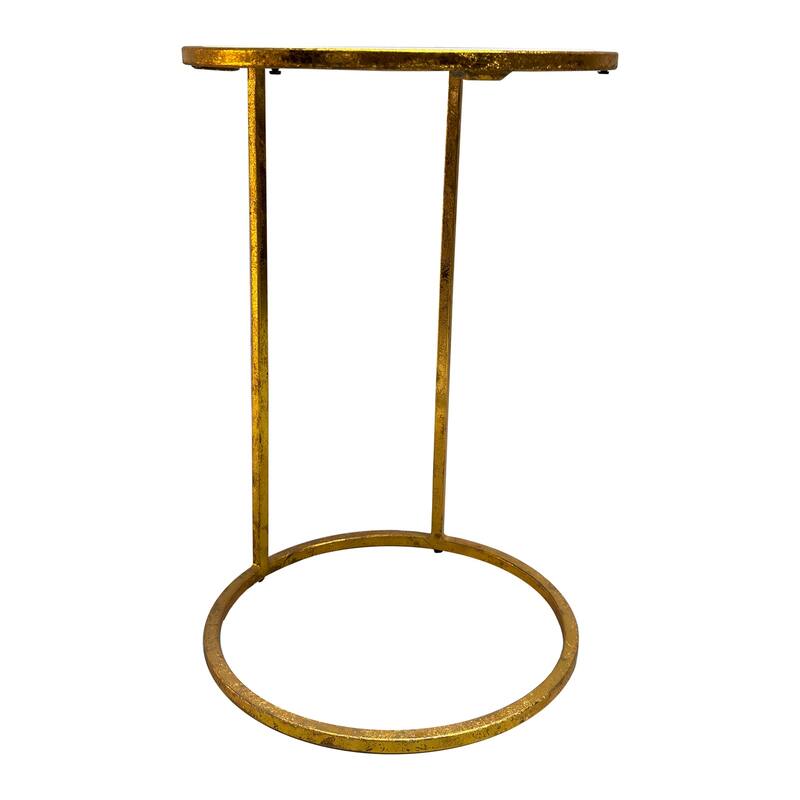 13 in. Gold and Blue Round Metal End Table, Sturdy Build End Side Table for Living Rooms