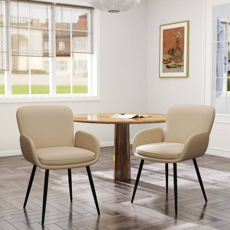 Set of 2 Cat-Scratch Resistant Dining Chairs with Gold Metal Legs - Apricot - Set of 2