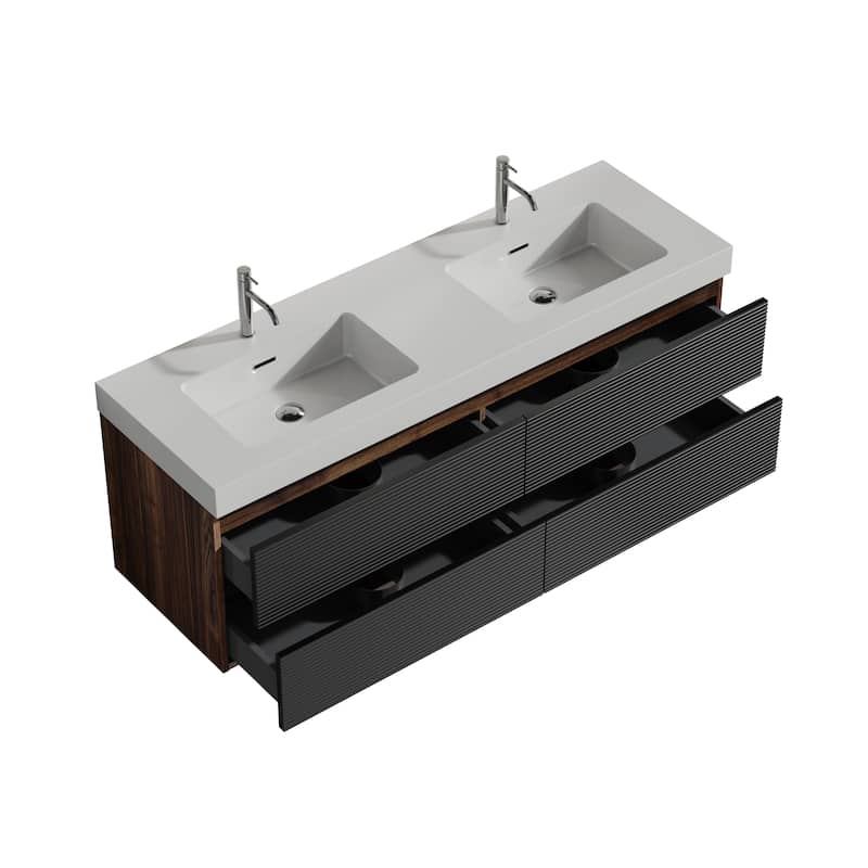 Wall Mounted Bathroom Vanity with Glossy White Solid Surface Sink