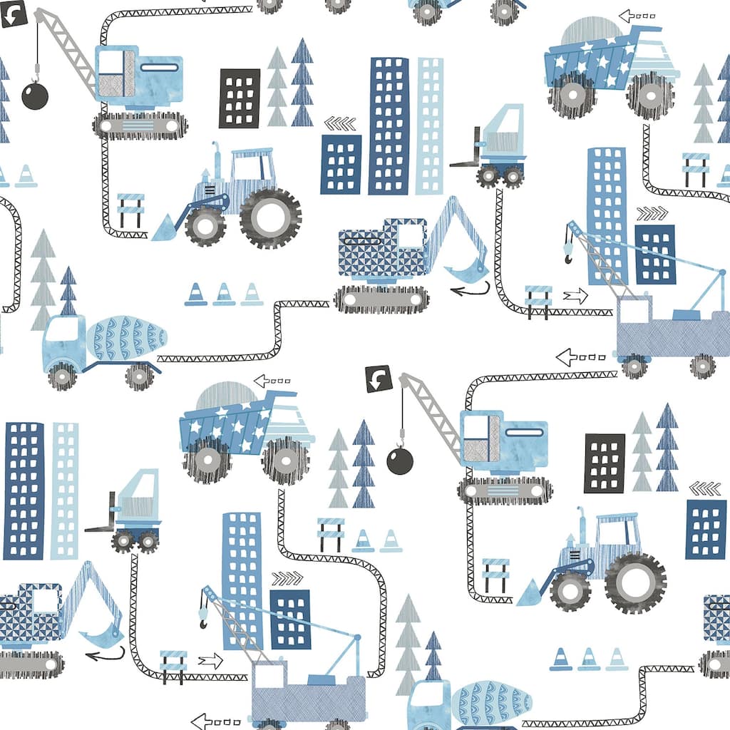 Galerie Wallcoverings Tiny Tots 2 Contruction Trucks Non-woven Matte Wallpaper Roll