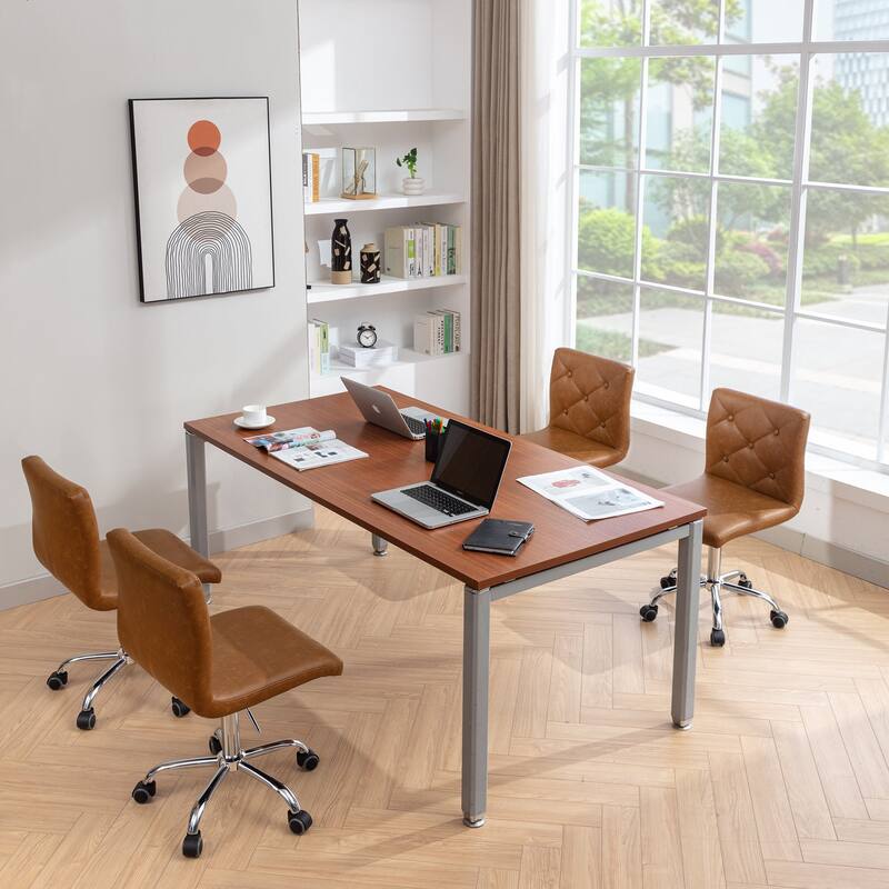 Javlergo Armless Office Desk Chair, PU Leather Mid-Back Adjustable Height 360° Rolling Swivel for Home Office Work
