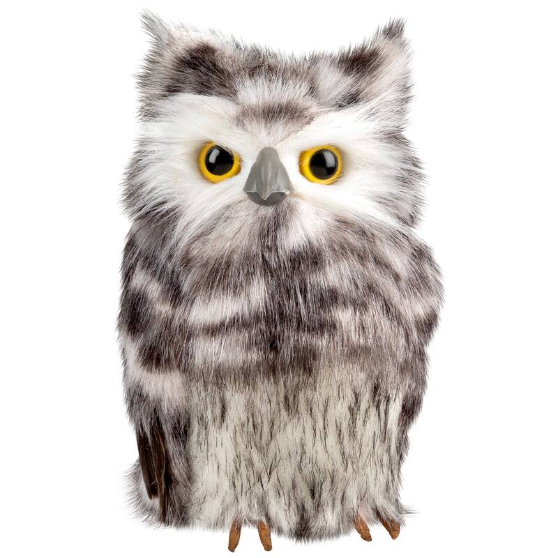 Standing Owl Christmas Figure - 7" - Ash Gray and White