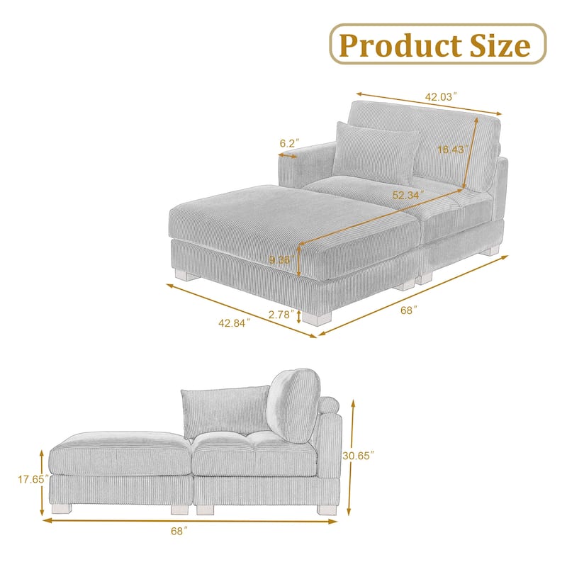 Modern 43'' Corduroy Comfy Sectional Chaise Lounge with Pillow