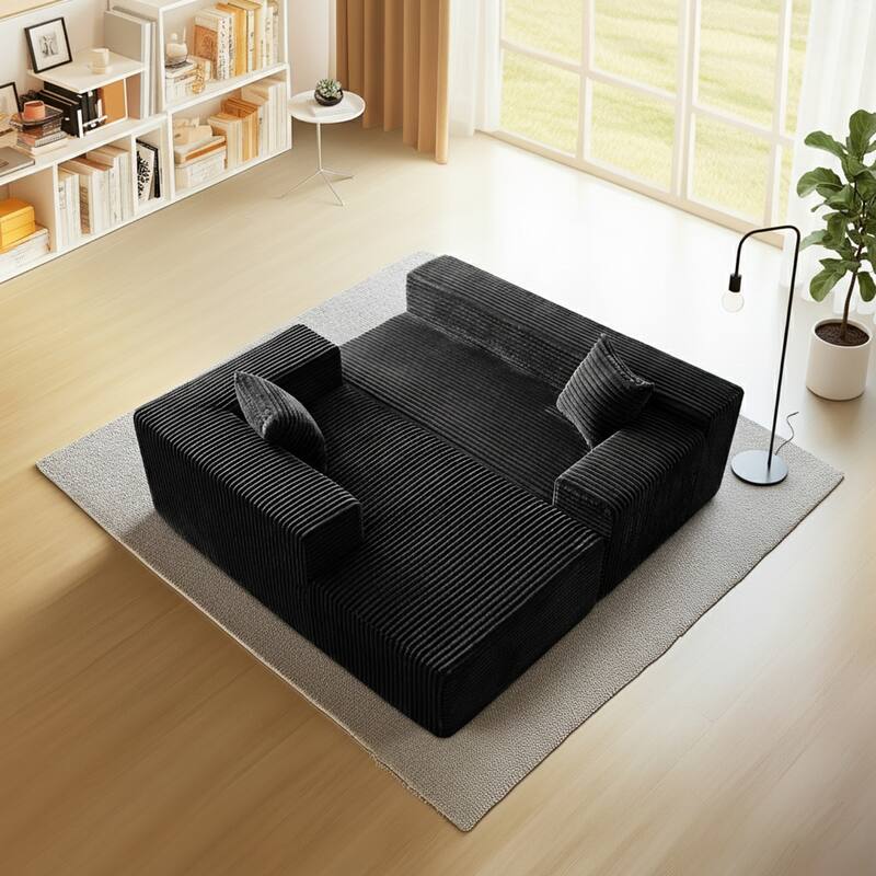 103.54" Flannel L-Shaped High-Density Modern Modular Sectional Sofa with Chaise & Pillows