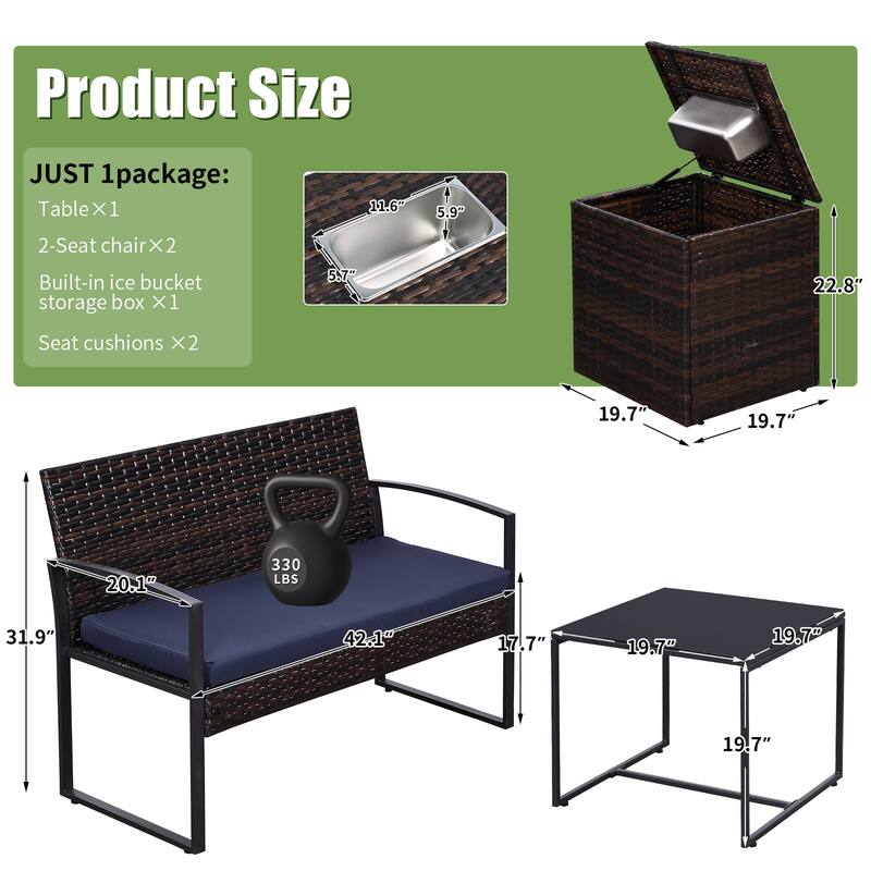 5 PCS Patio Conversation Set With Square Fire Table