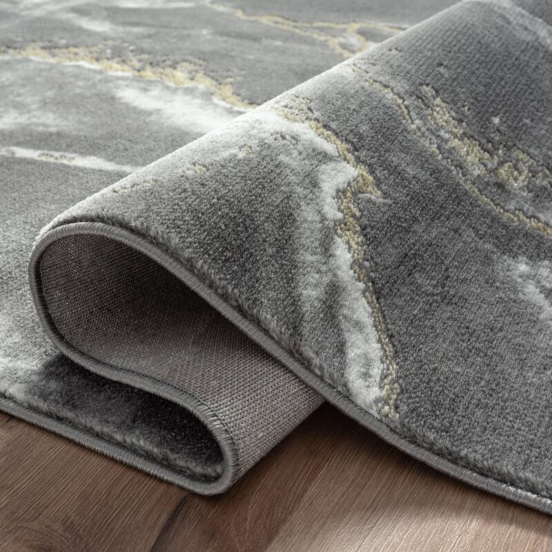 Abani Luna Contemporary Marble Metallic Gold Area Rug