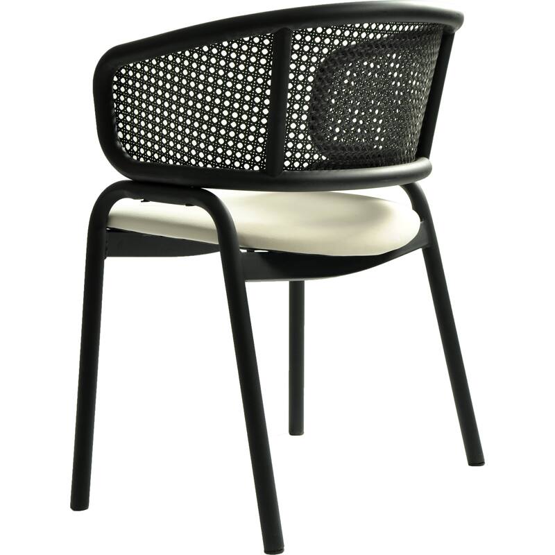 Ervilla Modern Upholstered Accent Side Chair with Wicker Back and Black Iron Legs for Dining Room & Kitchen, Set of 2