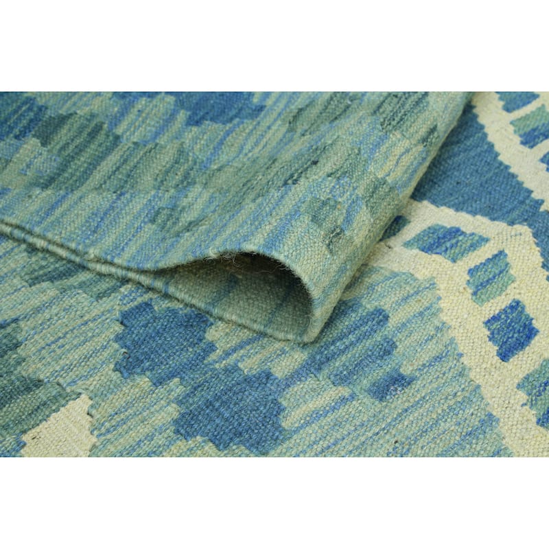 Modern Flatweave Nazy Blue/Ivory Rug - 5'7" x 7'10"