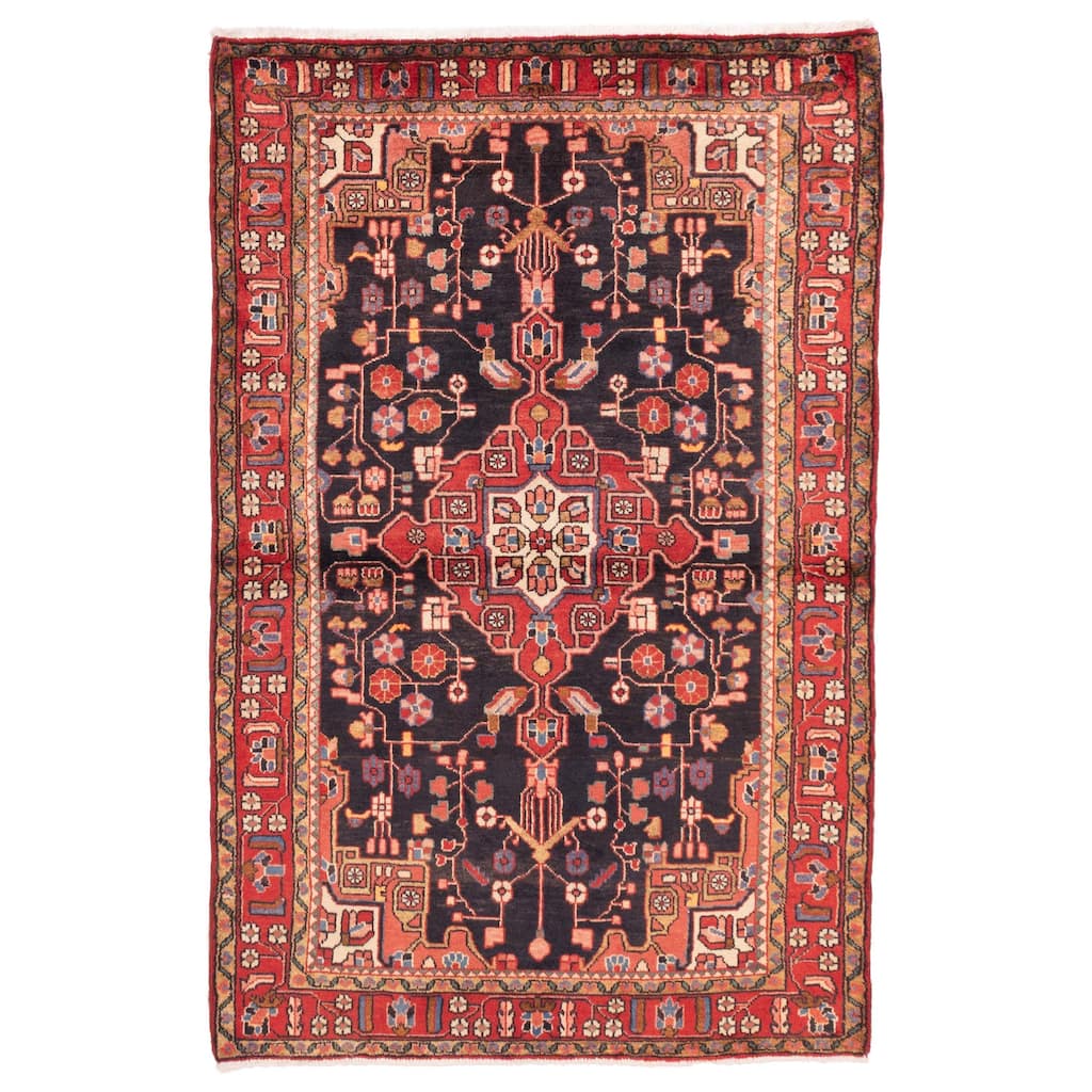 ECARPETGALLERY Hand-knotted Anadol Dark Navy, Red Wool Rug - 4'7 x 7'1