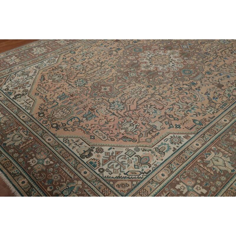 Geometric Peach Tabriz Persian Vintage Rug Hand-Knotted Wool Carpet - 8'1"x 11'3"