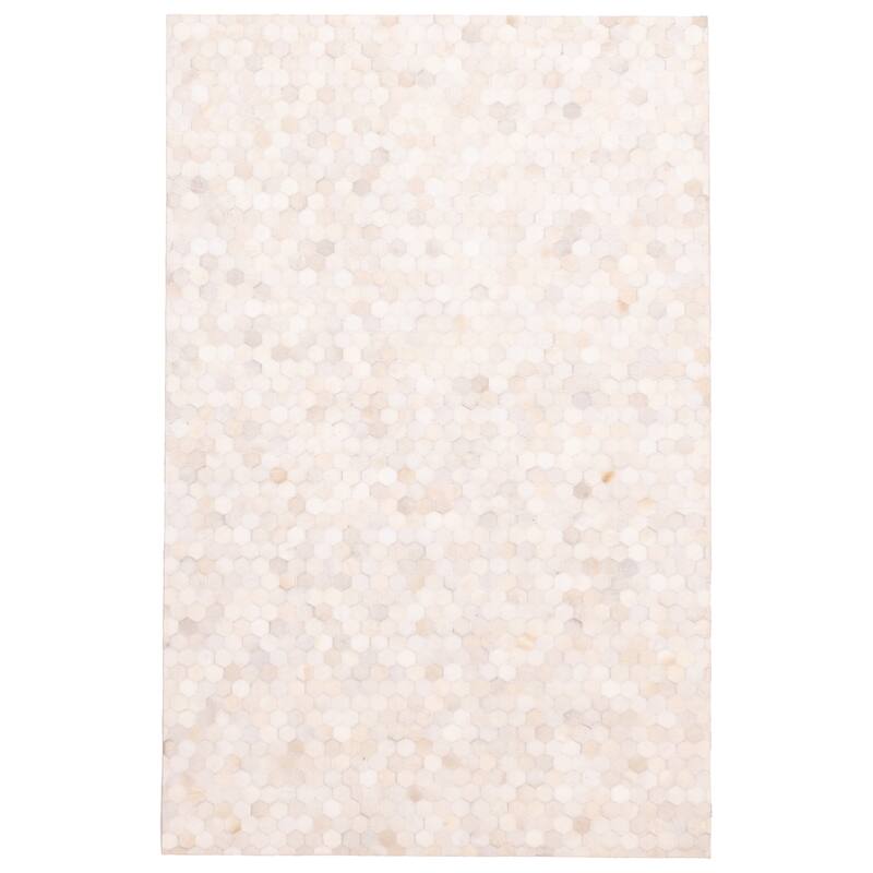 ECARPETGALLERY Handmade Cowhide Patchwork Ivory Leather Rug - 5'1 x 8'0