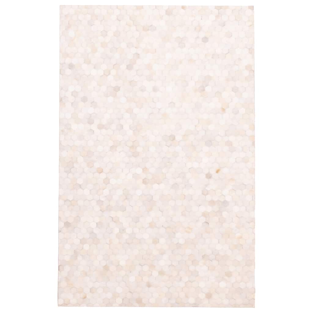 ECARPETGALLERY Handmade Cowhide Patchwork Ivory Leather Rug - 5'1 x 8'0