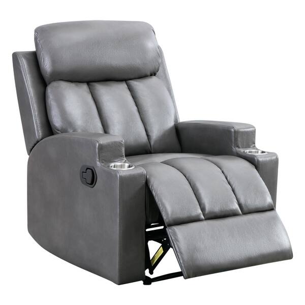 Breathable Pu Leather Recliner Chair With 2 Cup Holders Contemporary Theater Seating Padded Single Sofa Overstock 32566755 Grey