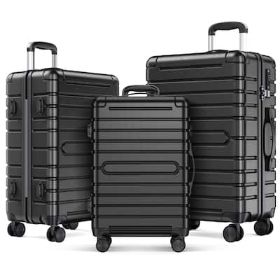 SUGIFT 3 Piece Luggage Sets Hard Shell Luggage Sets with Spinner Wheels TSA Lock, 20in/24in/28in, Black