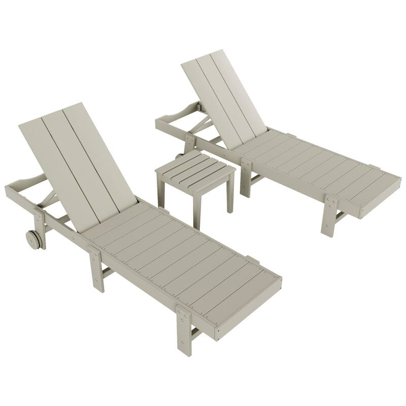 Polytrends Shoreside Modern Poly Eco-Friendly All Weather Reclining Pool Chaise Lounge With Wheels and Side Table (3-Piece Set)