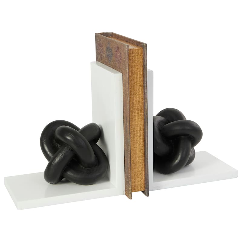 CosmoLiving by Cosmopolitan Black Wooden Knot Decorative Bookends with White Stands (Set of 2)