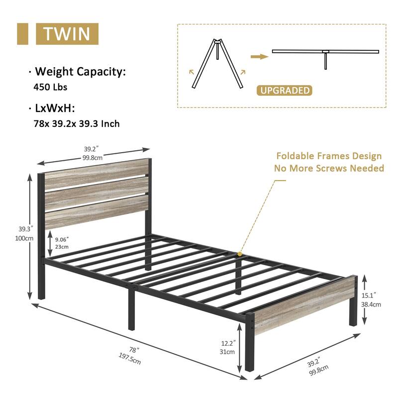 VECELO Twin Size Kids Bed Frames with Headboard and Footboard,Twin Size Bed Set of 2