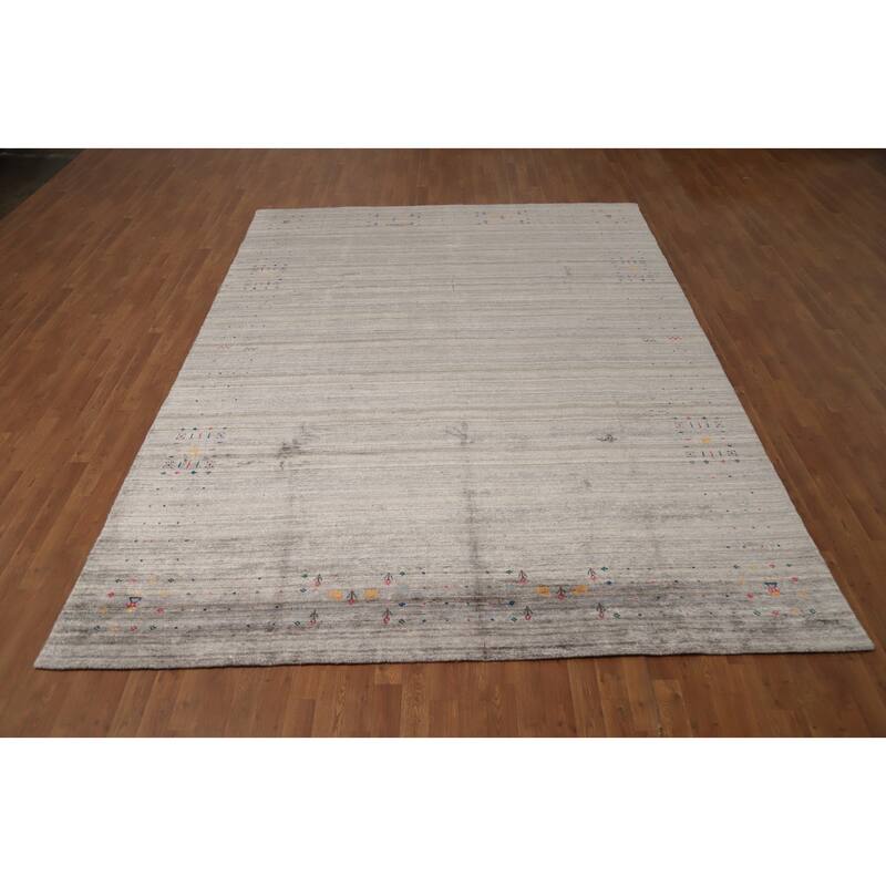 Hand Knotted Oriental Viscose Silk Carpet Tribal Animal Pictorial Greys & Charcoal Gabbeh Area Rug - 11' 8'' X 8' 6''