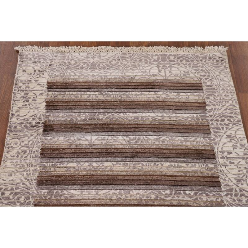 Striped Modern Accent Rug Handmade Abstract Wool Carpet - 2'9"x 5'0"