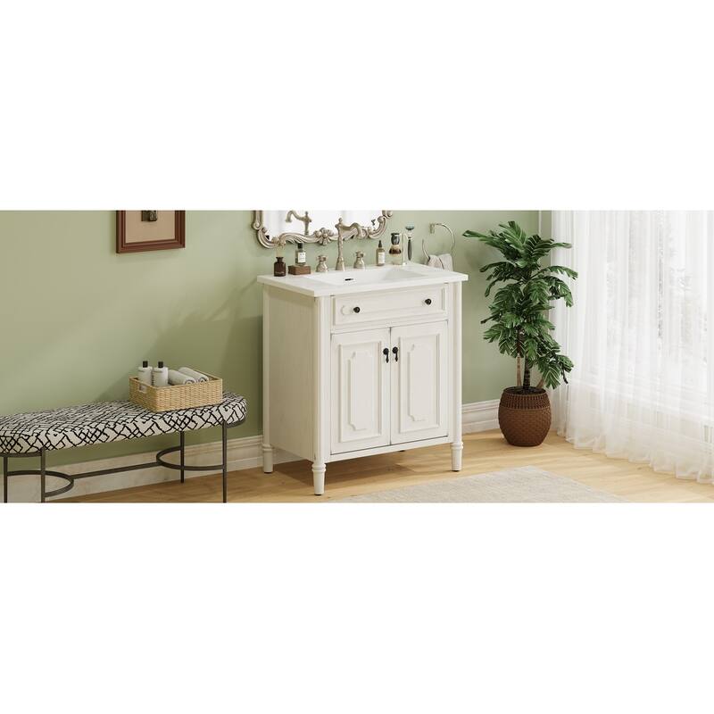 31" Bathroom Vanity with Sink, Rustic Bathroom Cabinet with Soft Close Doors and Adjustable Shelf, Curved Profile Design