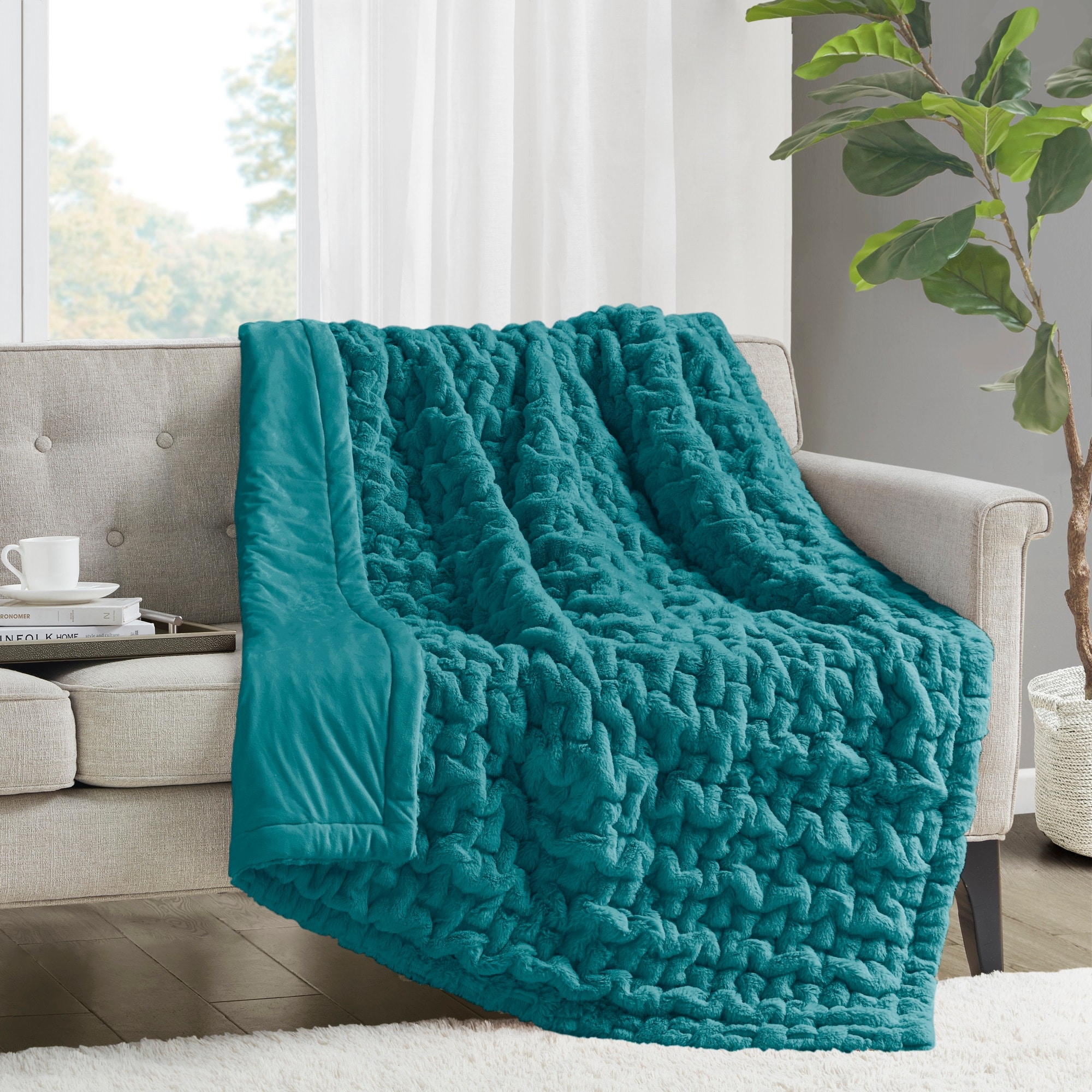Madison park ruched faux fur throw hotsell