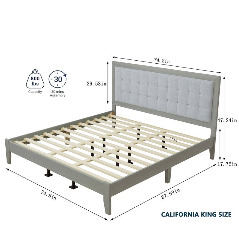 Christopher Knight Home - Emery Mid-Century Panel Bed Frame with Tufted Headboard
