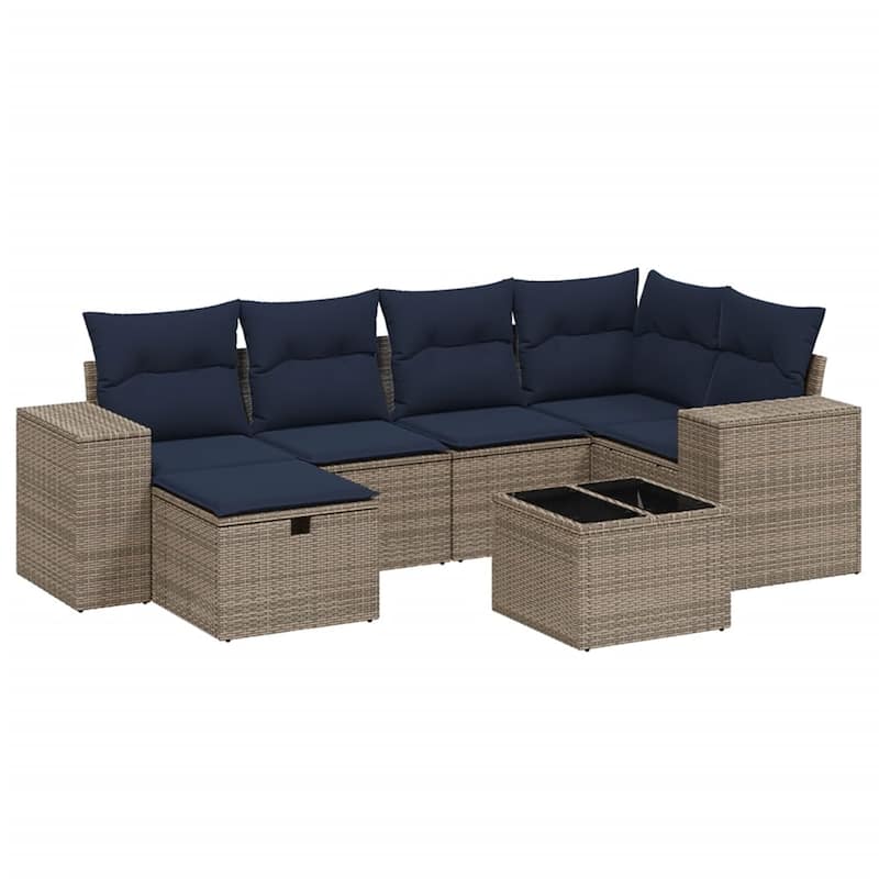 vidaXL Patio Sofa Set with Cushions Outdoor Conversation Furniture Poly Rattan