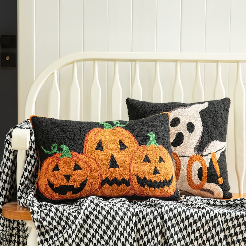 Glitzhome 18"L Halloween Jack-O-Lantern Pumpkins Throw Pillow