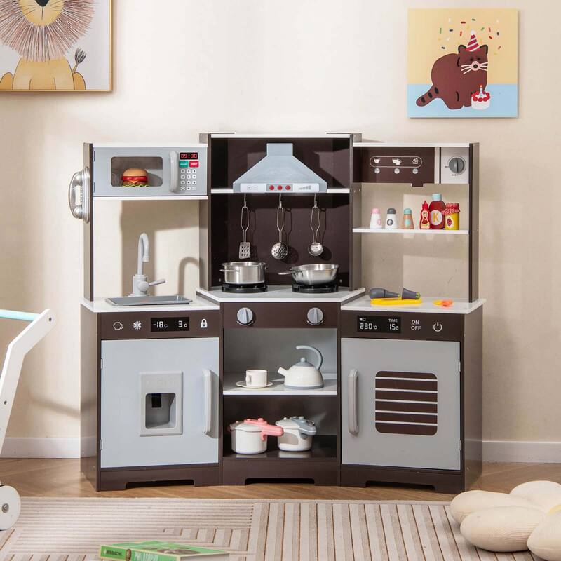 Costway Pretend Play Kitchen for Kids Toddler Aged 3+ Wooden Toy Set - See Details