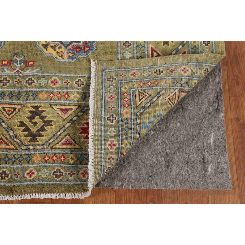 Geometric Kazak Oriental Area Rug Handmade Green Wool Carpet - 4'0" x 6'2"