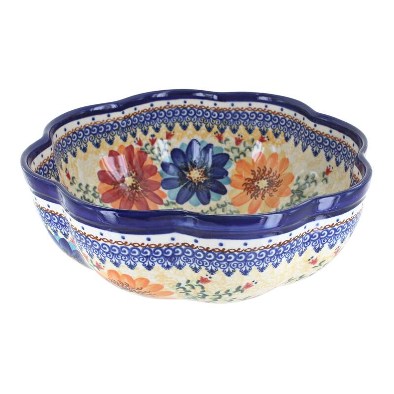 Blue Rose Polish Pottery 70 Vena Large Scallop Bowl - Autumn Burst