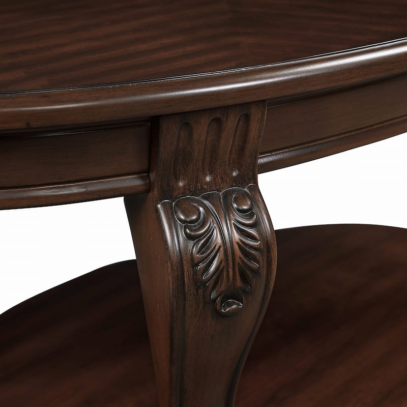 42 Inch Oval Wood Coffee Table with 2-Tier Open Shelf