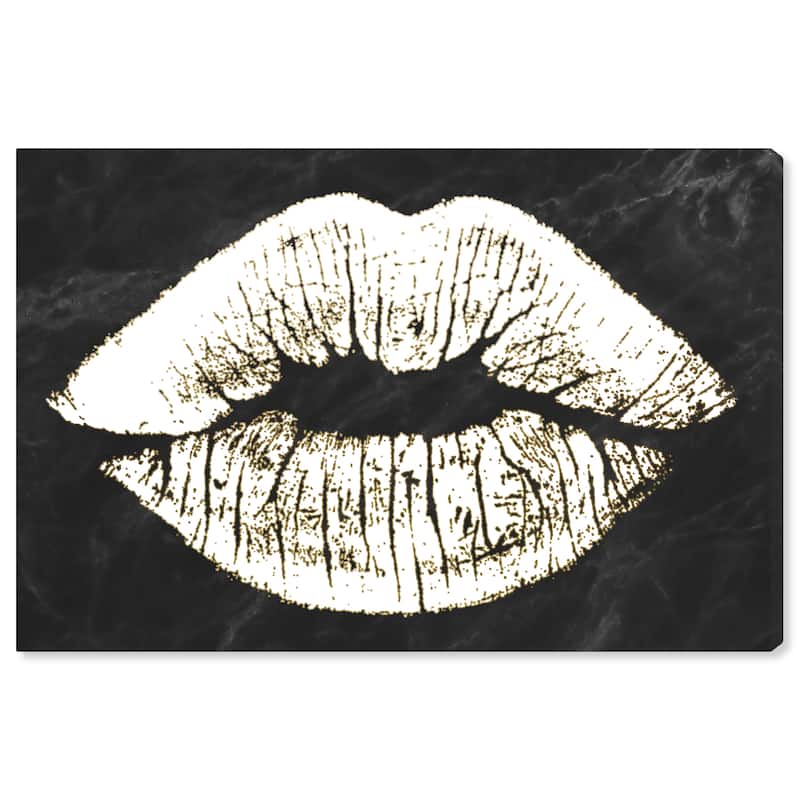 Wynwood Studio Fashion and Glam Solid Kiss Onyx Gold Line White and Glam Wall Art Canvas Print