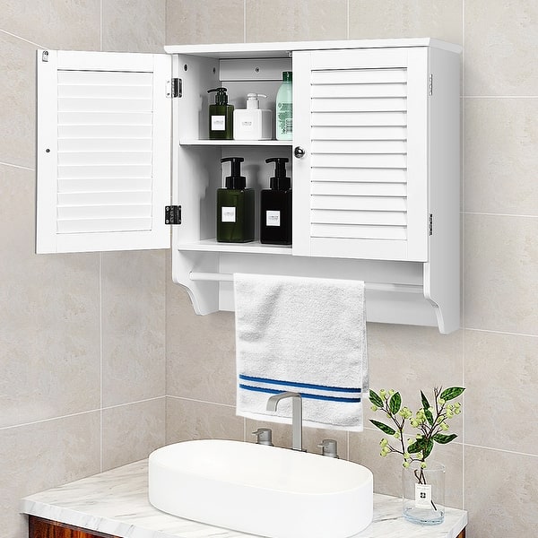 Shop Costway Bathroom Wall Cabinet W Towel Bar And Adjustable Shelf Storage On Sale Overstock 29136587