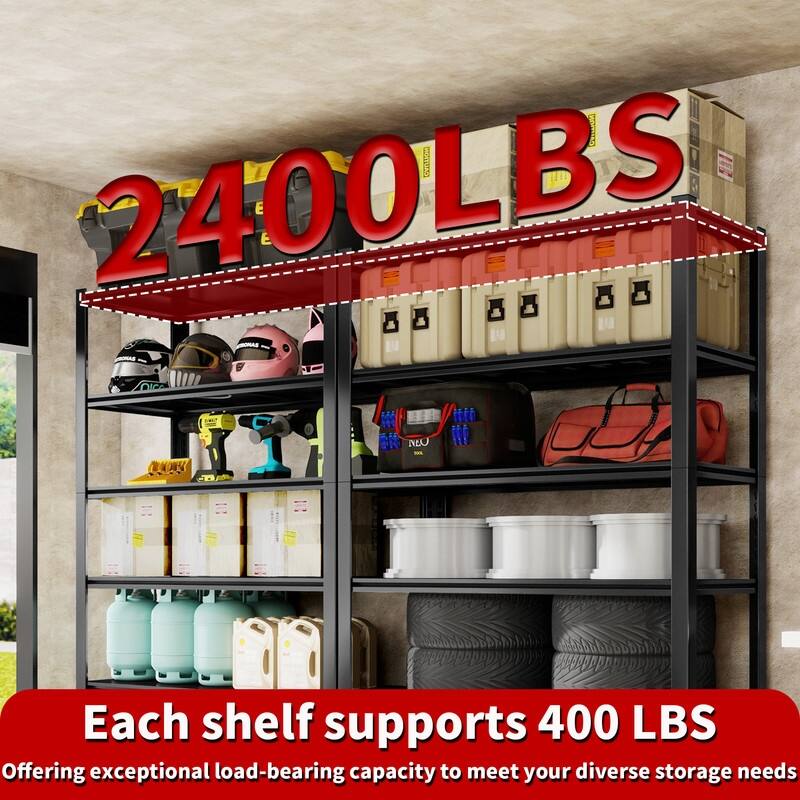 5/6-Tier Adjustable Heavy Duty Metal Storage Shelves, Black, 72/82"H