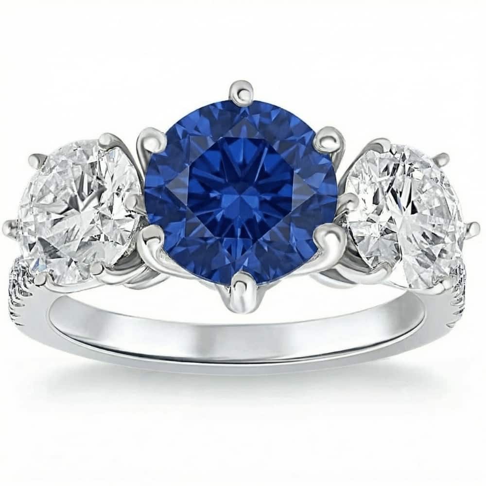 Bliss Diamond Certified 6 3/4Ct Blue Sapphire Diamond Ring Three Stone Gold Lab Grown