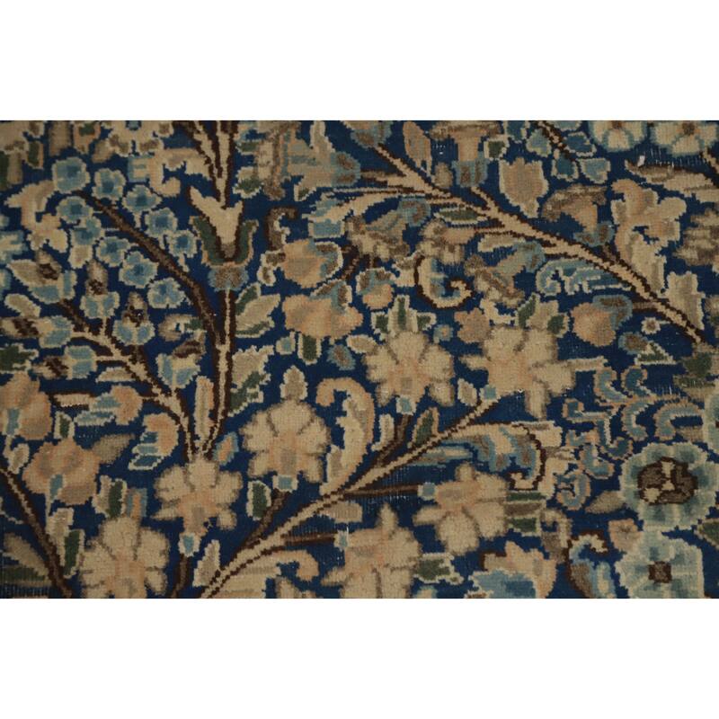 Hand Knotted Oriental 100% Wool Carpet Traditional All-Over Navy Blue & Blues Kerman Area Rug - 12' 10'' X 9' 9''