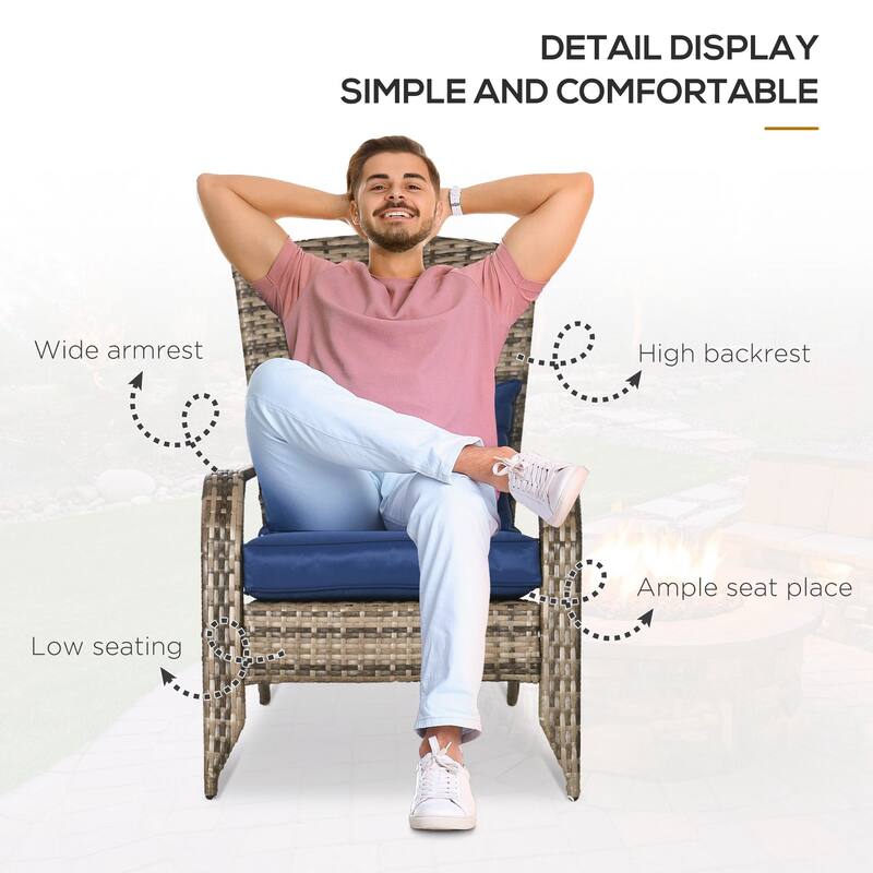 Outdoor Wicker Adirondack Chair, Patio Fire Pit Chair with Soft Cushions, Tall Curved Backrest & Armrests