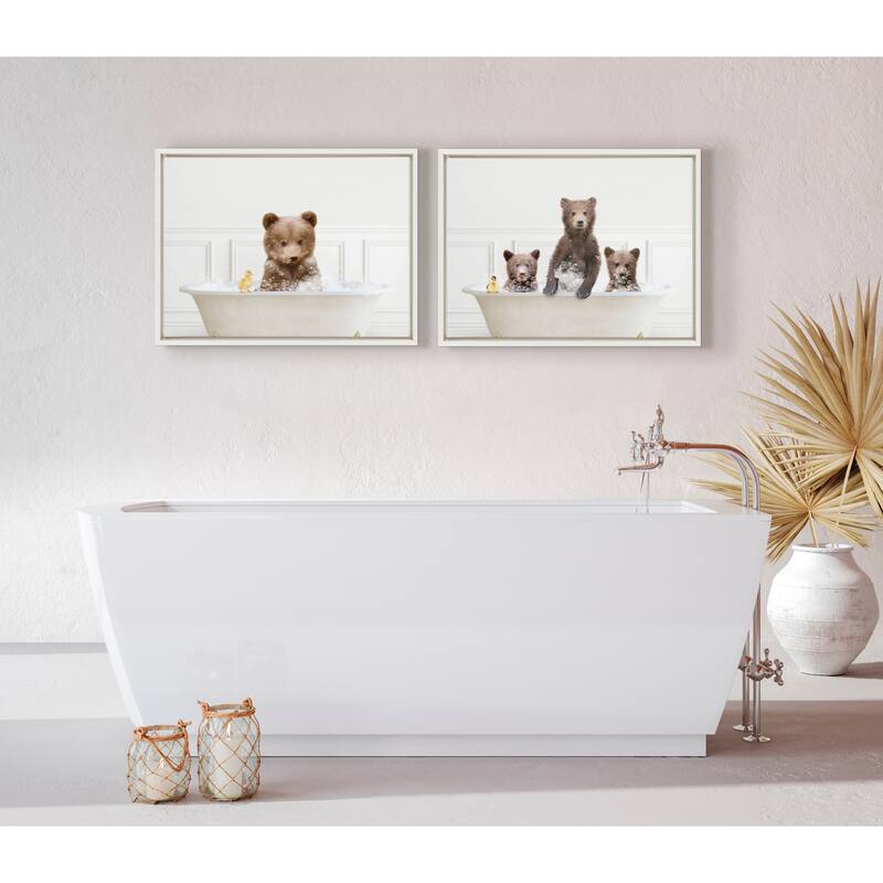 Kate and Laurel Sylvie Bear Cub Bath Neutral Canvas by Amy Peterson