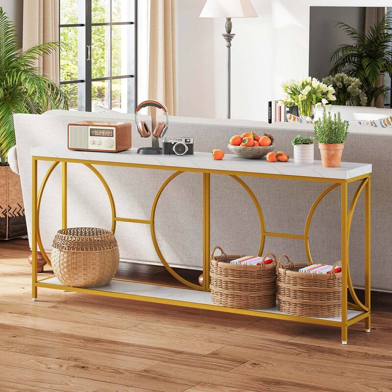 Costway 2-Tier Faux Marble Top Console Table 71" Narrow Console Table - See Details