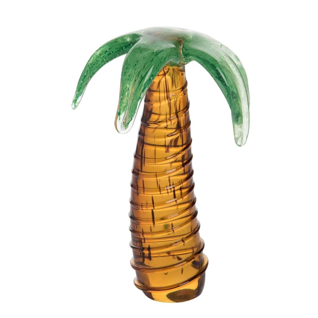 Palm Tree Glass Art Figurine Home Decor Tropical Beach 5.3 x 5.3 x 7.7