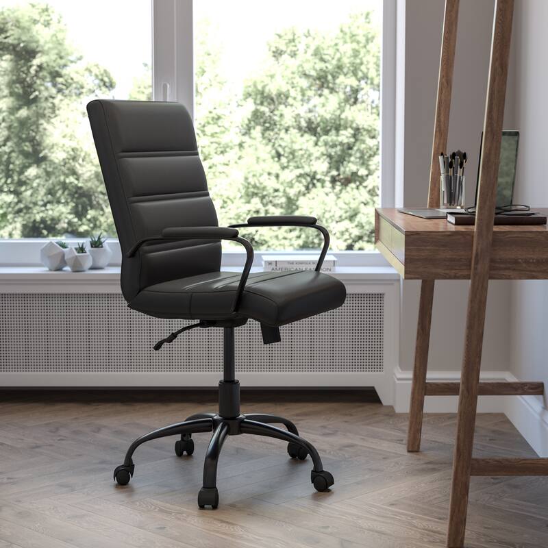 Mid-back LeatherSoft Executive Swivel Office Chair - Black LeatherSoft/Black Frame
