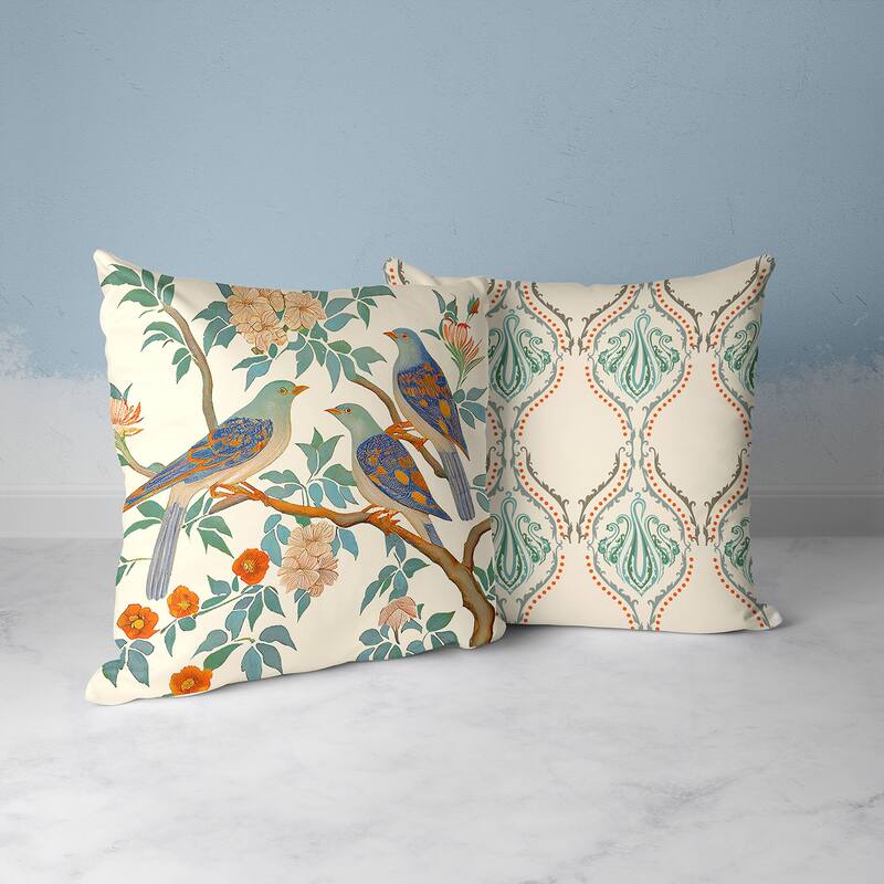 Amrita Sen Enchanted Feathers Indoor Outdoor Pillow with Removable Cover