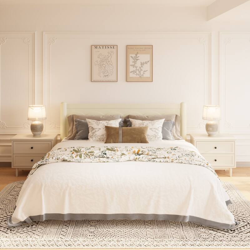GDFStudio - Elara Wood Platform Bed Frame with Headboard and Wooden Slat Support