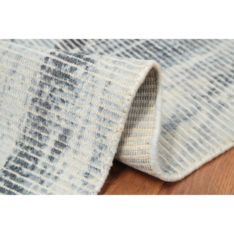 Hand Knotted Oriental Viscose Silk Carpet Modern Abstract Greys & Charcoal Abstract Area Rug - 4' 0'' X 2' 0''