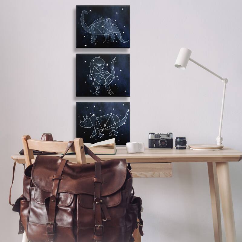 Stupell Night Sky Dinosaur Constellations Outer Space, 3pc Multi Piece Canvas Wall Art Set