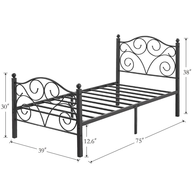 Javlergo 2-Pack Twin Size Victorian Metal Bed Frame for Kids with Headboard & Footboard No Box Spring Needed